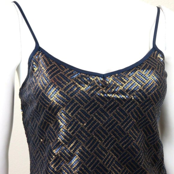 Banana Republic Blue Gold Sequin Cami Tank Top Size XS Stretch - Picture 2 of 11